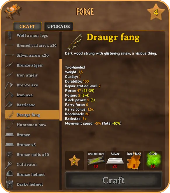 Draugr fang : Le meilleur arc pour combattre sur Valheim