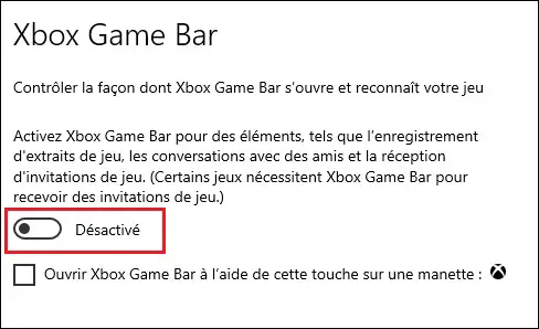 désactiver Xbox Game Bar sur PC pour augmenter fps