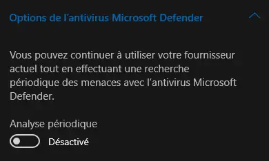 Analyse périodique Windows Defender