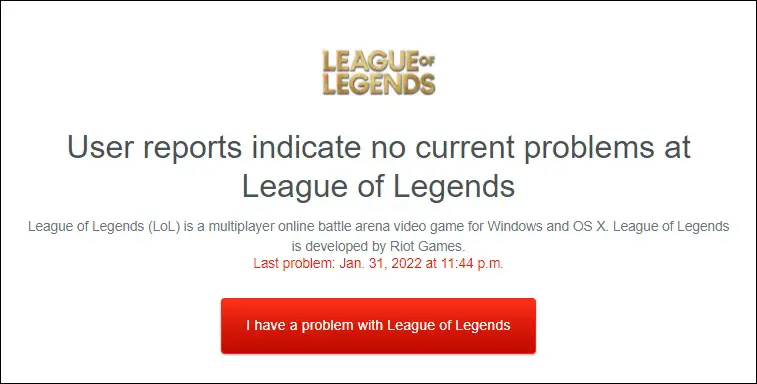 status do servidor de League of Legends