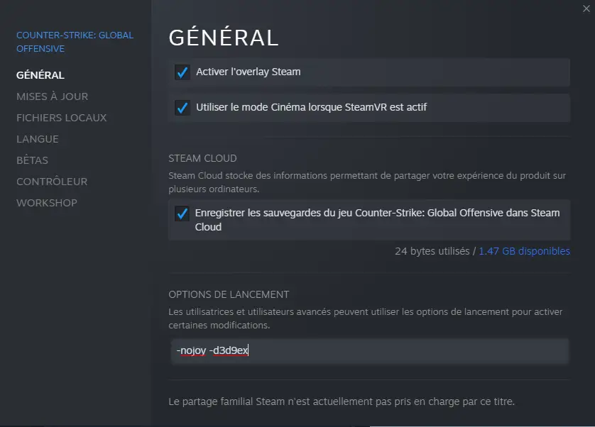 Message erreur CS GO, impossible de lancer le jeu : Options de lancement