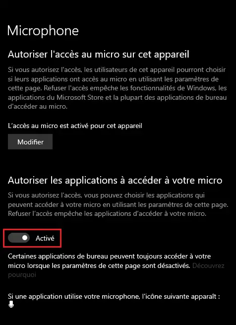 Problème micro sur Apex Legends : Autoriser les applications à utiliser votre micro